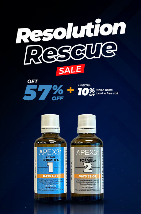 APEX31 Resolution Rescue Sale with Release and Sustain formula bottles and discount offer.