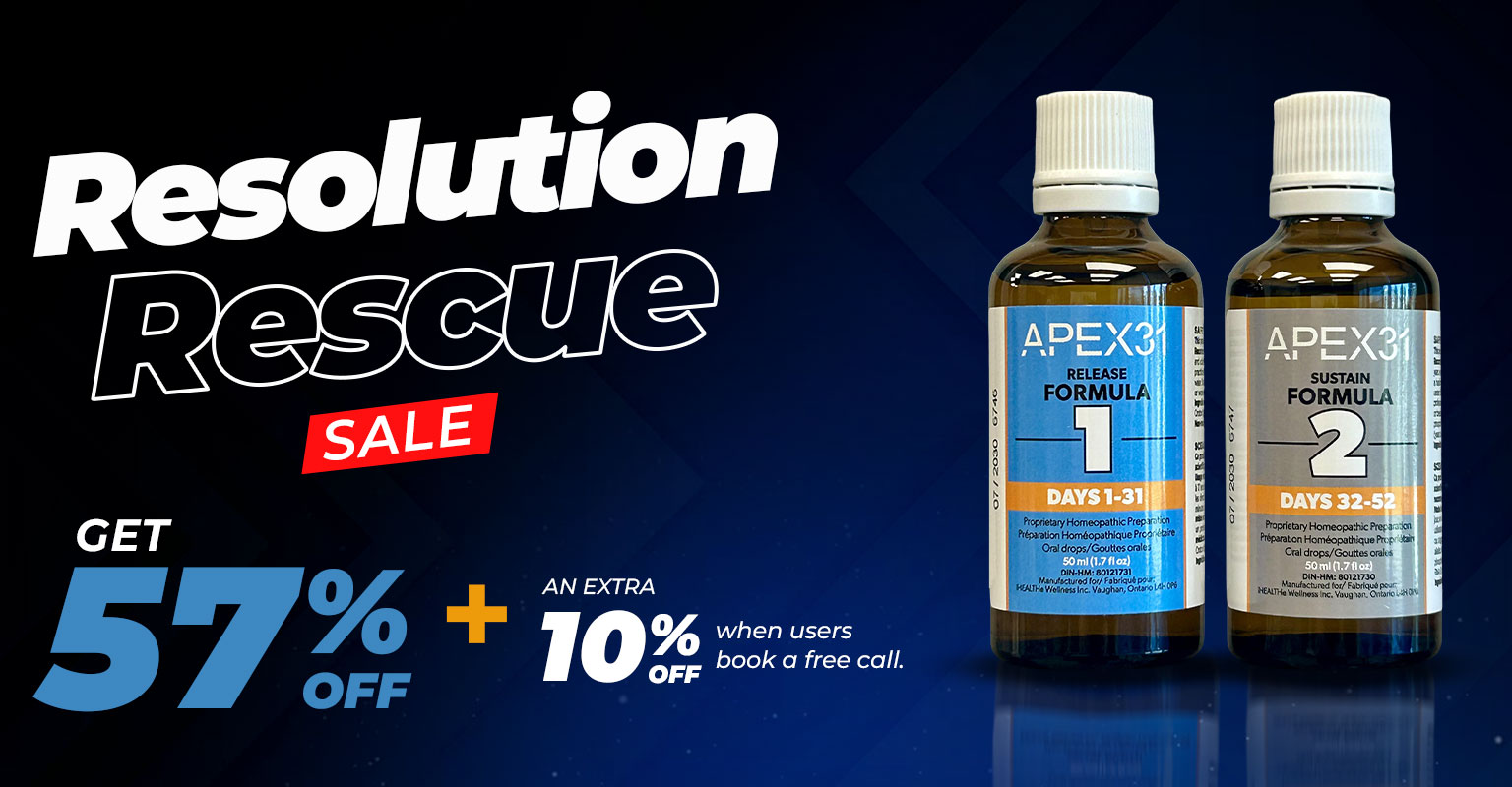 APEX31 Resolution Rescue Sale with Release and Sustain formula bottles and discount offer.